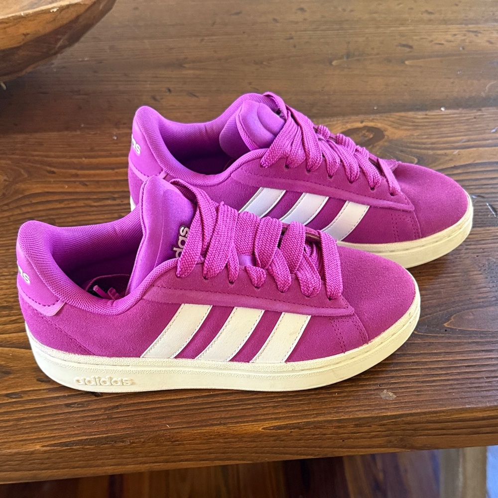 Adidas Women's Fuchsia and White Sneakers run big
